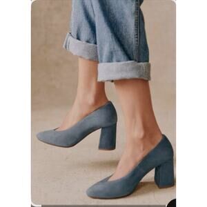 NIB Sezane Alice High Heels Suede Block Heel Pump Denim Blue EU 37 /US 6.5